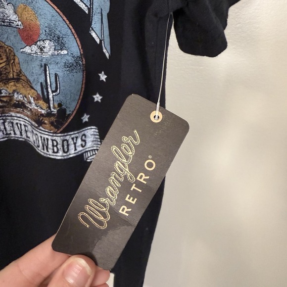 NWT Wrangler Retro Long Live Cowboys Women's Large Boyfriend Fit Jet Black Tee - Picture 5 of 11